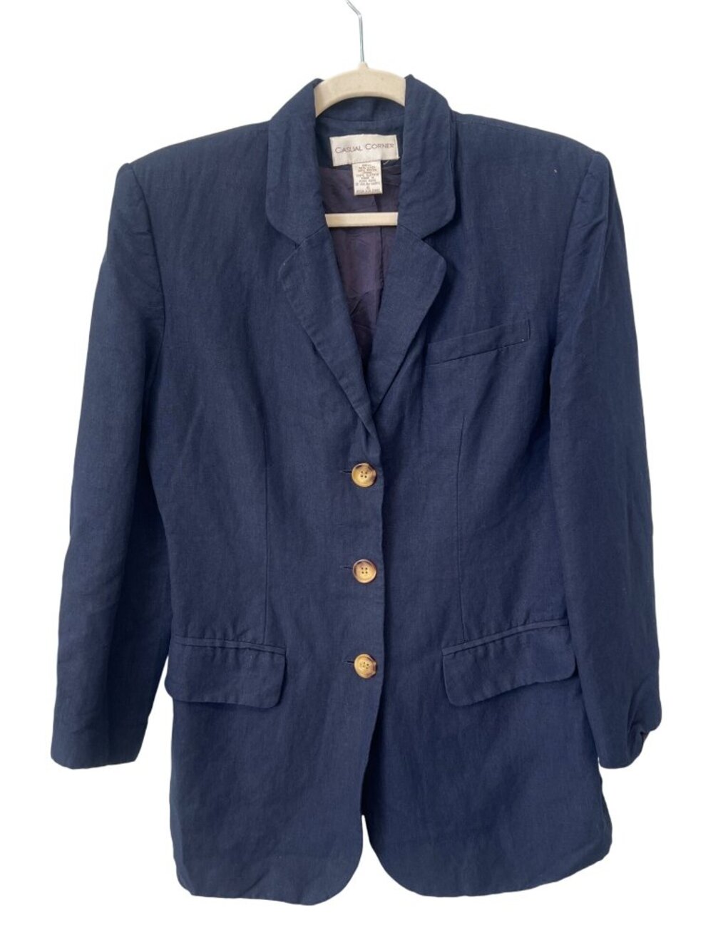 Casual Corner Blazer Jacket Small Linen Blend Navy Lined Career Business Casual